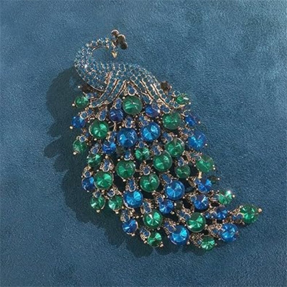 Large Rhinestone Peacock Pin Brooch Antique Look Brand New !!